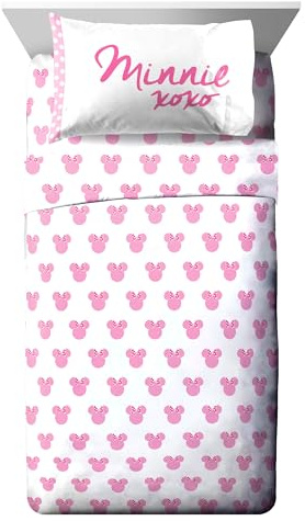 Disney Minnie Mouse XOXO 5 Piece Twin Bed Set - Includes Reversible Comforter & Sheet Set - Super Soft Fade Resistant Polyester (Official Disney Product)