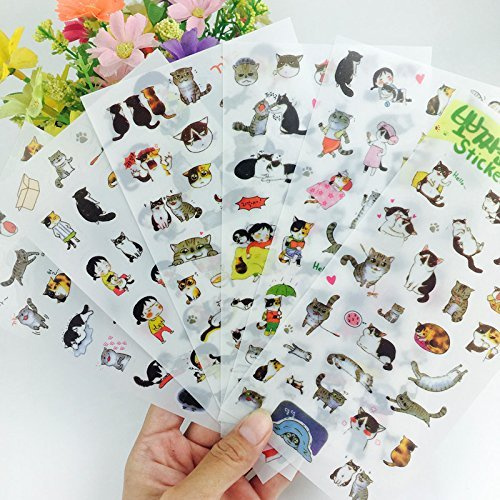 BeatlGem 6 Blätter Super Nette Katze Aufkleber für DIY Alben Tagebuch Laptop Dekoration Cartoon Scrapbooking Schule Büromaterial Beste Geschenk für Ihre Kinder