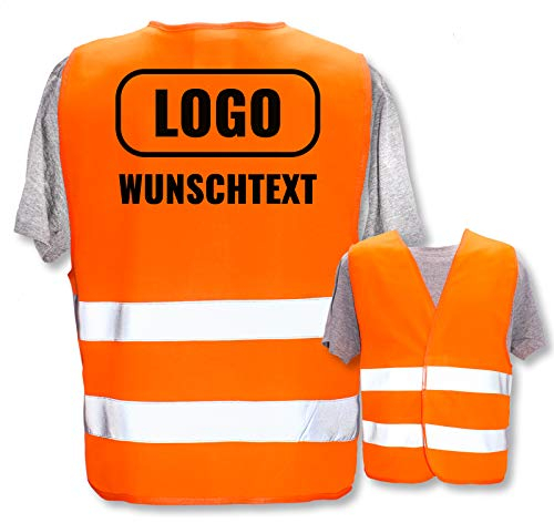 PixiPrints.com Warnweste mit eigenem Aufdruck * Druck: Rücken/Standard-Druck, Farbe & Größe: Orange XL/XXL * Selbst gestalten mit Name Text Bild Logo