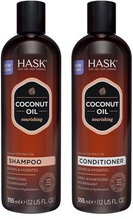 HASK COCONUT MONOI Nourishing Shampoo + Conditioner Set for All Hair Types, Color Safe, Gluten-Free, Sulfate-Free, Parabe.