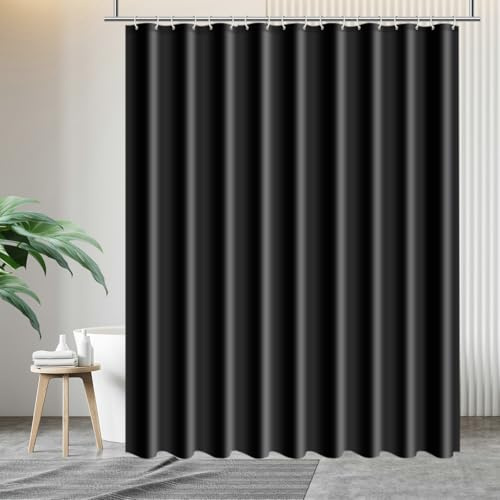 Daesar Duschvorhang 100x180 Anti Schimmel Wasserdicht, Badewanne Vorhang Modern Einfarbig Duschvorhang zum Einhängen Schwarz