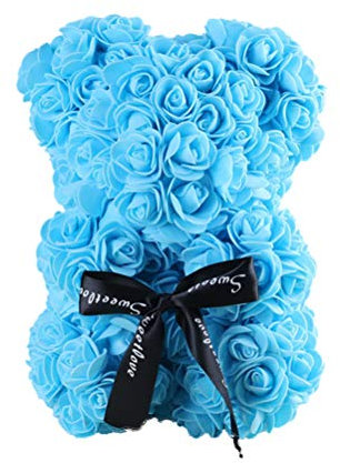 LIOOBO Rose Ourson Ours Artificielle Toujours Cadeau Anniversaire Anniversaire Cadeau Saint Valentin - （25cm） (Bleu Ciel)