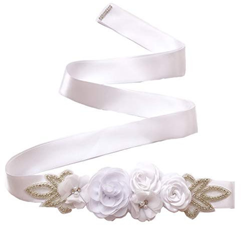 Lauthen.S Brautgürtel mit Perlen und Strasssteinen, für Brautkleid oder Babyparty, Weiß, Einheitsgröße