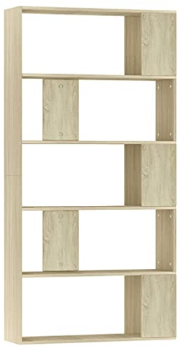 vidaXL Bücherregal Raumteiler mit 5 großen Fächern Wandregal Standregal Aktenregal Raumtrenner Büroregal Regal Sonoma-Eiche 80x24x159cm Holzwerkstoff