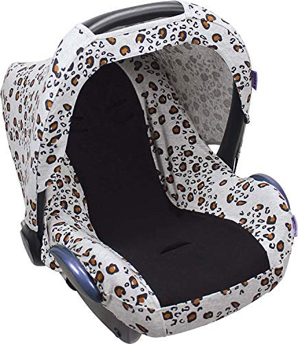 Original Dooky Seat Cover Schonbezug Little Leopard für Babyschale Universalgröße geeignet für 3 und 5 Punkt Gurtsystem Autositz, für Altersgruppe 0+, weiss/gelb/schwarz