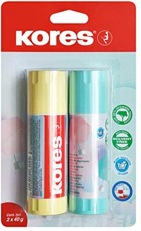 Kores - Pastel Glue Stick, Strong-Hold Adhesive, Safe and Non-Toxic Craft Glue for Arts and Crafts,White, Pack of 2 x 40g