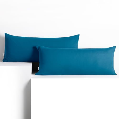 DecoKing 2 Kissenbezüge 40x120 cm Jersey 100% gekämmte Baumwolle Reißverschluss blau Amber