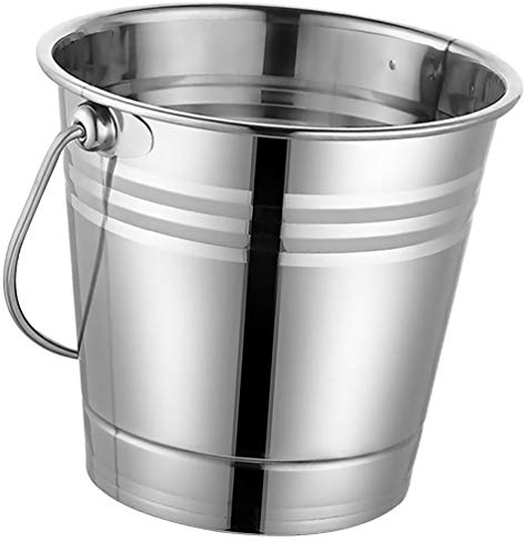 LED Stand 2L Stainless Steel Water Bucket with Handle Stainless Steel Large Heavy Duty Insulated Ice Bucket Champagne Bucket Wine Bucket Silver Glass Containers