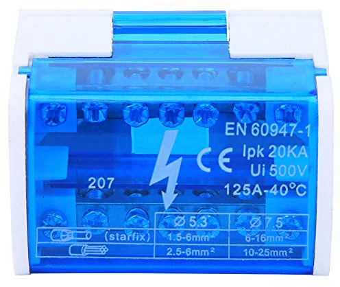 Klemmen Verteilerkasten,500V 125A Klemmenblock Anschlusskasten,Zweistufiges einphasiges Anschlussgehäuse,2 Eingänge 12 Ausgänge,DIN Schiene,mit Transparenter Staubabdeckung