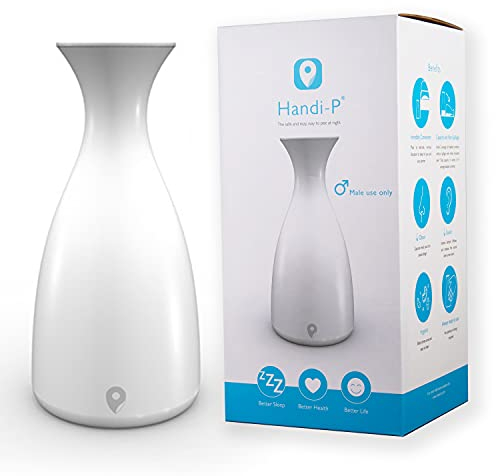 Handi-P Portable Non Spill Urine Bottle for Men, Discreet Hygienic Hand-Held Urinal Designed with Spill-Proof Urinary Chamber. Glow in The Dark Band, Perfect for Elderly, Traveling & Camping, 1400ml