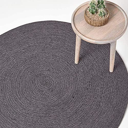 Homescapes runder Teppich, handgeflochtener Baumwollteppich 200 cm im Vintage-Stil, grau und schwarz, Flachgewebe-Teppich für Wohnzimmer, Schlafzimmer, Küche oder Flur