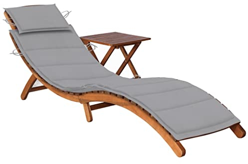 vidaXL Akazienholz Massiv Sonnenliege mit Tisch Auflage Klappliege Gartenliege Holzliege Gartenmöbel Liege Relaxliege Strandliege Freizeitliege Saunaliege