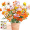 SNAIL GARDEN 12 Bündel Chrysantheme Kunstblumen, 50cm/60 Köpfe Künstliche Gänseblümchen Im Freien, 4 Farben Künstliche Gänseblümchen Künstliche Blume Lila/Gelb/Orange/Rosa mit Grußkarte