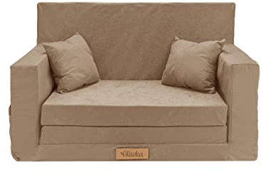 Flumi Personalisierte Kindercouch Kinder Sessel Sofa Schlafsofa jugendzimmer mit Gravur KINDERNAME Spielsofa für Kinderzimmer Schlafsessel Bettfunktion Kindermöbel 92x40x60 Mikrofaser (Beige)