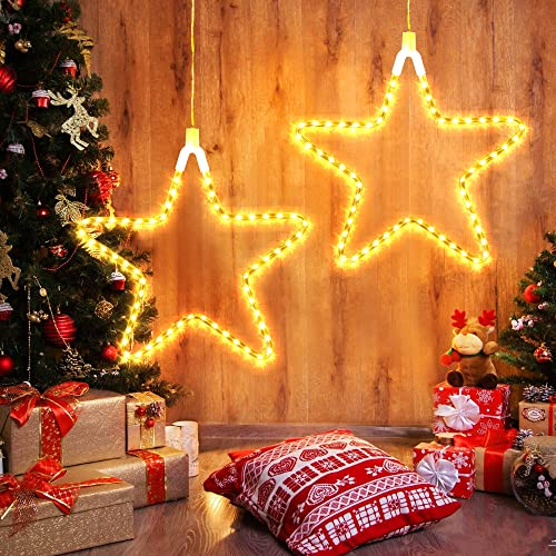 BrizLabs Sterne Weihnachtsbeleuchtung, 2 Stück 60 LED Warmweiß Leuchtstern Fensterdeko Batterie Weihnachtsdeko Lichterkette mit Timer für Fenster Innen Zimmer Balkon Geburtstag Party Hochzeit