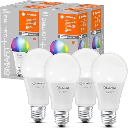 LEDVANCE Smarte LED-Lampe mit WiFi Technologie, Sockel E27, Dimmbar, Lichtfarbe änderbar (2700-6500K), RGB Farben änderbar, ersetzt Glühlampen mit 75W, SMART+ WiFi Classic Multicolour, Multi-Pack Weiß