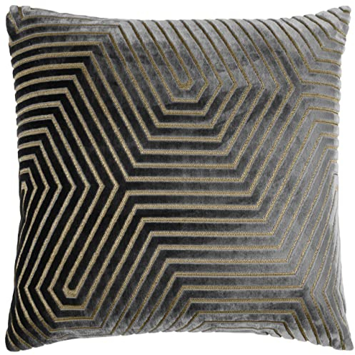 Paoletti Evoke Velvet Cushion Cover – Luxurious Chevron Pattern Decorative Square Cushion Case (Charcoal - 45x45cm)