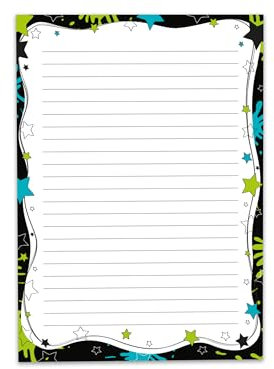Buntes Briefpapier Schreibblock Schulheft liniert für Mädchen Kinder Schule Teens Erwachsene Sterne bunt (1 Block A5 mit 25 Blättern)