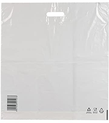 100 Stück umweltbewusste Plastiktüten 55 x 60 + 5 weiss COEX LDPE 50my | 80% Recycling-Granulat | Einkaufstüte mit verstärktem Griffloch | HUTNER