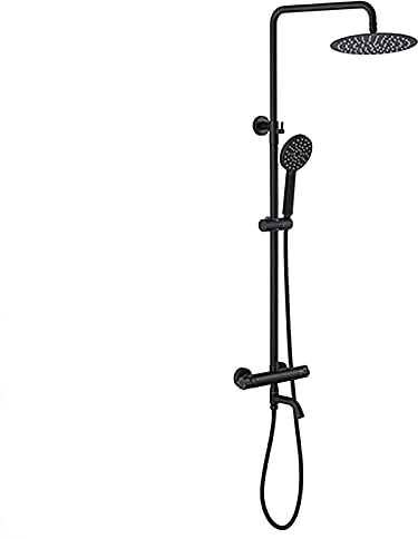 Juego combinado de ducha termostática clásica, juego de grifo de ducha de baño negro montado en la pared con cabezal de ducha de 10 pulgadas, ducha de mano multifunción, grifo giratorio para bañera