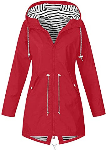 KOG Übergangsjacke Damen Regenjacke Wasserdicht Regenmantel Windbreaker mit Kapuze Fahrradjacke Regencape Regenjacken Windjacke Wanderjacke Outdoor Jacken Prime Rot S