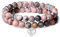 AWARDSEN 2 PCS Herz Edelstein Armband Damen, Rosa Kristall 8mm Edelstein Schmuck, Heilsteine Armband, Partnerarmbänder Geschenk für Frauen (Rosa Zebra Jaspis)