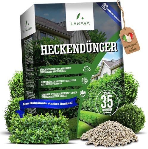 LERAVA® Concime per siepe - fertilizzante con effetto a lunga durata - crescita rigogliosa - concime photinia - ideale per siepi verdi e dense - rilascio graduale dei nutrienti- concime siepe - 1,7kg
