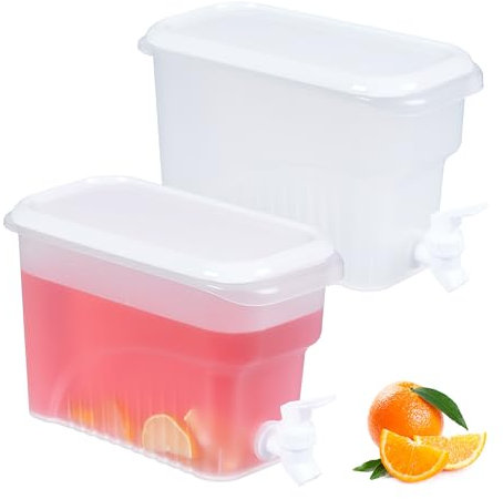 Relaxdays Distributeur de Boissons frigo, 2 pcs, 3 l, avec Robinet et Couvercle, Plastique, Transparent/Blanc