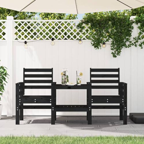 Generisch Outdoor-Bank mit integriertem Tisch und unterer Ablage Lounge-Bänke Terrassenbank Gartenmöbel Wetterfeste Balkonbank Massivholz Kiefer Grau 175 x 55 x 89 cm