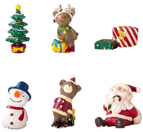 Lezevn 6 ornamenti per acquario di Natale regalo albero di Natale alce orso pupazzo di neve Babbo Natale micro paesaggio acquario ornamento per Natale festa