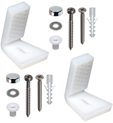 DBOO Angled L Shape Toilet Pan Fixing Kit WC Bidet Bolts Brackets - Stainless Steel & Plastic Floor Mounting Repair Set for Bathroom (White)