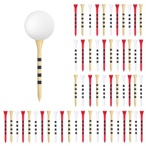 Galenecx 50 Stück Golf Tees, 83mm Golfs Premium Golfs Tee Holz | Golf Tees Bunt, Umweltfreundlich und wiederverwendbar, für Golfing Aktivitäten, Praxis, Spiel