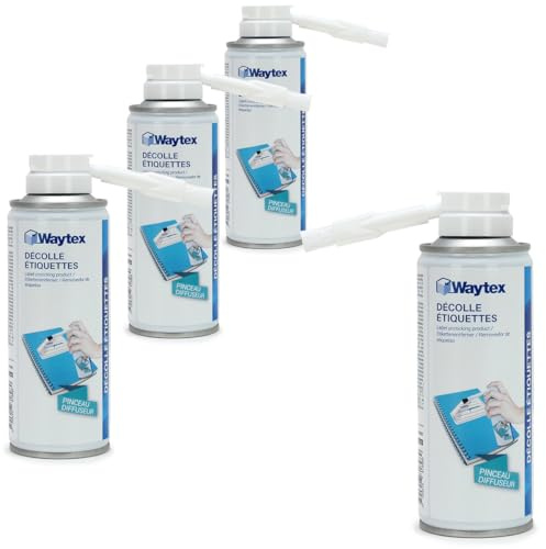 Pack 4 Décolle Étiquettes Waytex 200ml – Pour étiquettes, colle, résine - Pinceau diffuseur, enlève résidus de colle – Efficace sur métal, plastique, verre, alu, stratifié