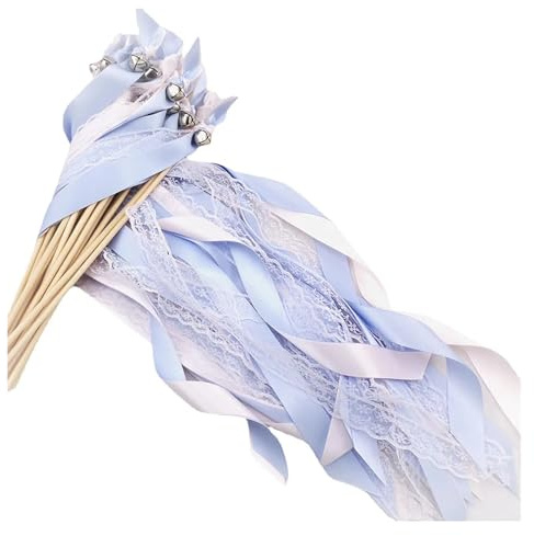 Bunte Farbbandstäbe， Multicolor Lace Ribbon Wedding Wands With Bells And Dance Ribbons 30 pcs(N01)
