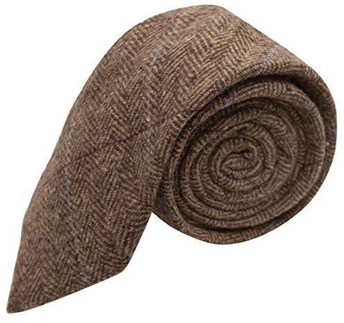 King & Priory Luxuriöse Braune Tweed-Krawatte mit Fischgrätenmuster