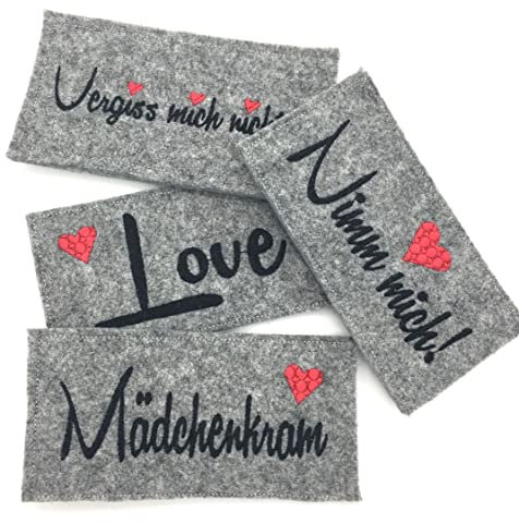 Pillenetui/Pillenhülle/Pillencase aus Filz für Anti-Baby-Pillen +++ verschiedene Designs +++ | Stickerei | Bestickt | Mädchenkram oder Love oderVergiss mich nicht oder Nimm mich