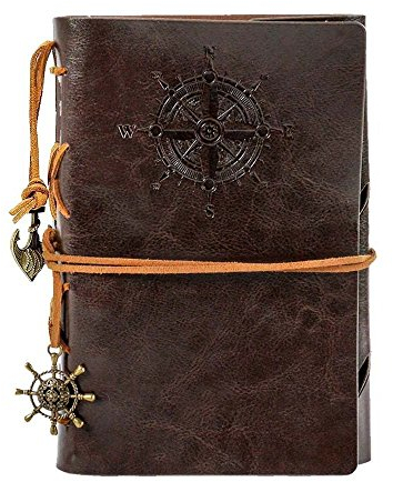 HRYSPN Reise tagebuch, retro notizbuch, nachfüllbar, Spiralbindung, klassisch, geprägt, Reise-Tagebuch, mit Blanko-Seiten und Retro-Anhängern