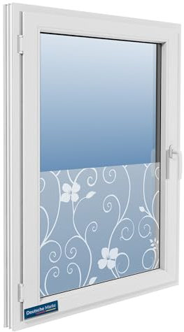 TEXMAXX Blickdichte Fensterfolie selbsthaftend - 60cm x 200cm - Milchglasfolie selbstklebend Fenster - Sichtschutzfolie Fenster - Fensterfolie Milchglas – Efeu Design