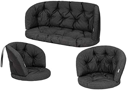 PillowPrim Kissen für Rattangarnitur, Bankkissen, Bankauflagen Kissenset Freizzeit Kissen Polster Sommerbänke Set 2 Sesselpolster + Bank Schwarz