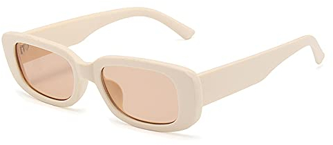 RUNHUIS Retro Rechteck Sonnenbrille Damen Herren Vintage Small Square Fashion Brille (Beige)