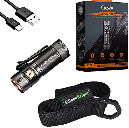 Fenix E18R V2 1200 lúmenes EDC linterna recargable con Edisonbright Holster Bundle