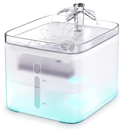 NPET Cat Water Fountain, 101oz/3L Automatic Dog Water Bowl Dispenser, Ultra Quiet Pet Water Fountain with Light & Replacement Filter for Cats, Dogs, Multiple Pets (White)
