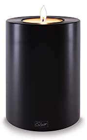 Qult Farluce Trend Schwarz ∅ 8 cm • Teelichthalter in Kerzenform • Kerze • Kunststoffkerze in Kerzenoptik • Teelichtkerze mit Teelichteinsatz • inkl. Teelicht (Höhe 12 cm)