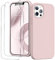 GOODVISH 3 in 1 for iPhone 12 Pro Max Case Liquid Silicone with 2x Screen Protector, Anti-Scratch Full covered Microfiber Lining Shockproof Protective Slim Phone Case Cover 6.7, Sand Pink
