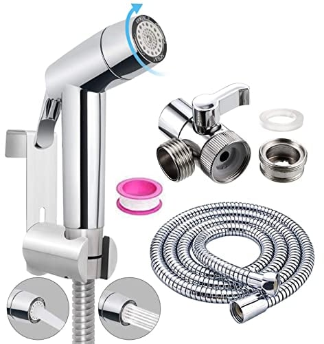 Bidet Handbrause Set, ABS Chrom Baby Stoffwindelsprüh Kit mit Wasserhahnspender, Schlauch- und Hakentoilette oder Wandhalterung