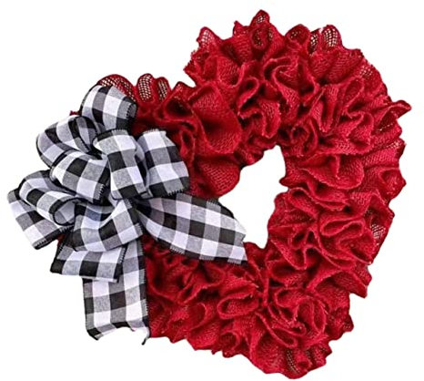 MERRYHAPY Valentine's Day Heart Wreath Decorative Heart Garland for Front Door Valentine's Day Ornaments and Wedding Decor Heart Garland with Bow for Home Decoration