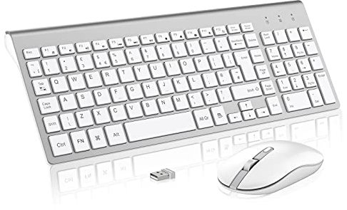 Wireless Keyboard Mouse Combo, cimetech 2.4G Ultra-Thin Keyboard and Mouse Set with Sleek Ergonomic Silent Design & Stable Connection for Windows PC Laptop Computer (SilverWhite)