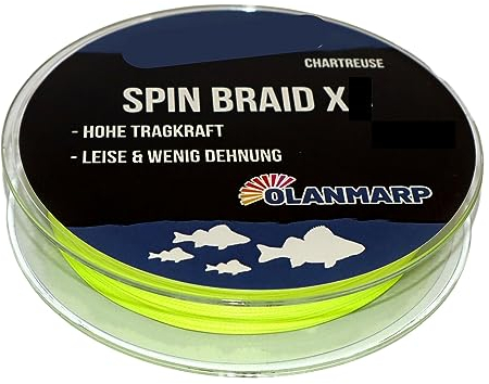 Olanmarp Spin Braid X Farbe Chartreuse 250 m - Geflochtene Angelschnur, dünn und geschmeidig für alle Angelarten (8 Fach geflochten, 0,16 mm - 13 kg)