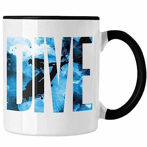 Trendation Regalo tazza da sub DIVE idea regalo subacqueo istruttore subacqueo (Nero/Schwarz)