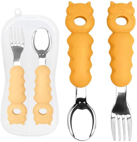 Seasboes Baby Besteckset, Kindergabel & Babylöffel Edelstahl mit Silikon Griff, Kinderbesteck ab 1 Jhre, Kinderbesteck Edelstahl, Kindergeschirr Set für Jungen Mädchen, Spülmaschinensicherheit